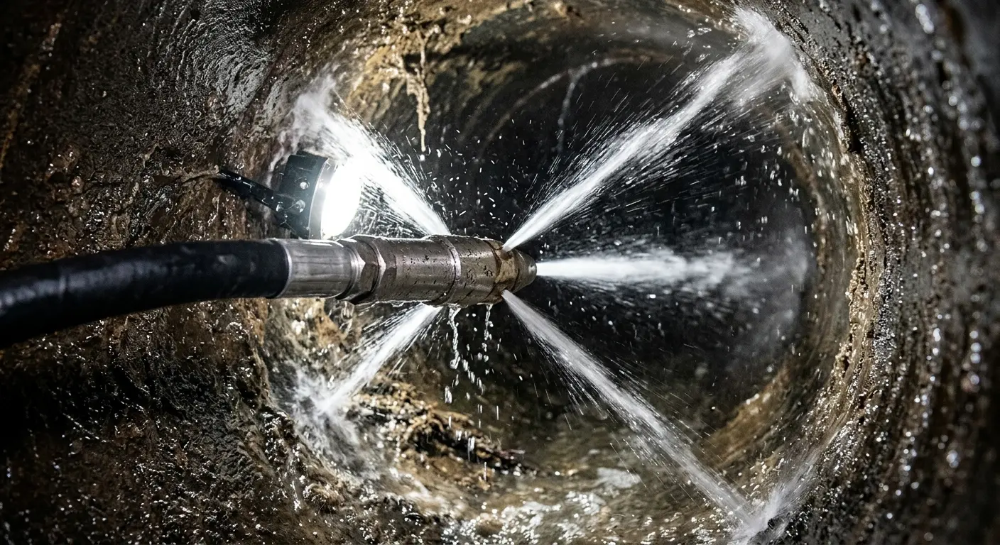 High-pressure hydro jetting nozzle cleaning sewer pipe for Emergency Drain Service in Diamond Bar